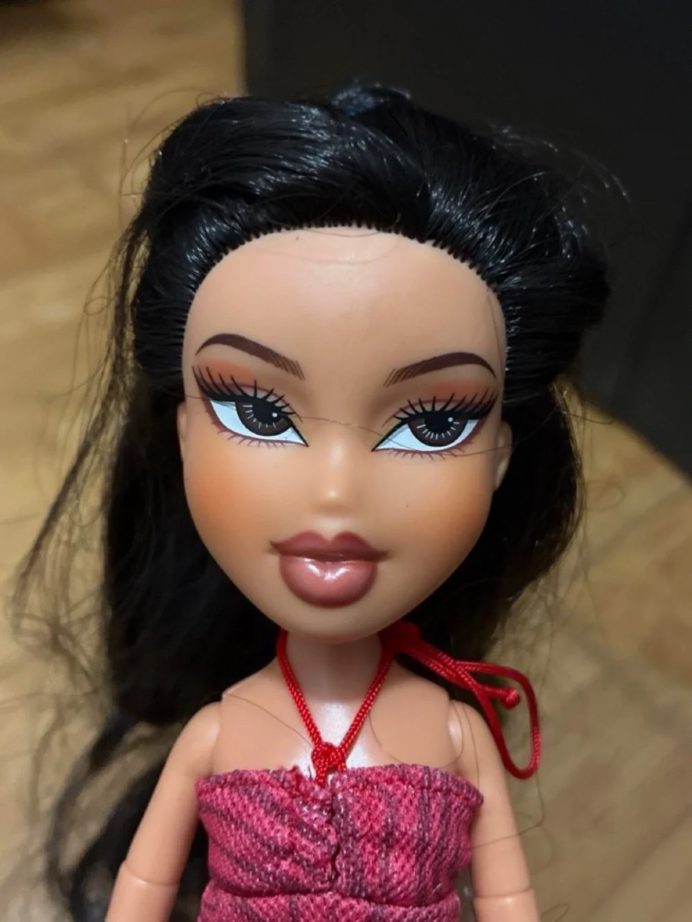 Brunette Fashion Doll with Pink Patterned Dress